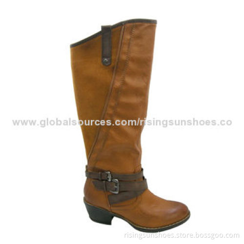 Women's low-heel long dress boots, knee-high shaft joint by PU and fake suede, in various colorsNew